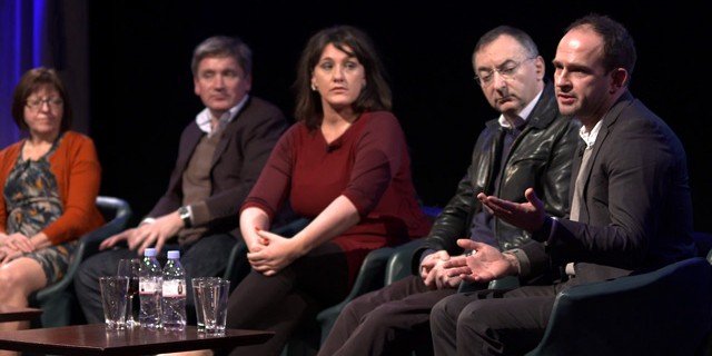 Stuart Murphy (right) speaks at BAFTA TV Question Time